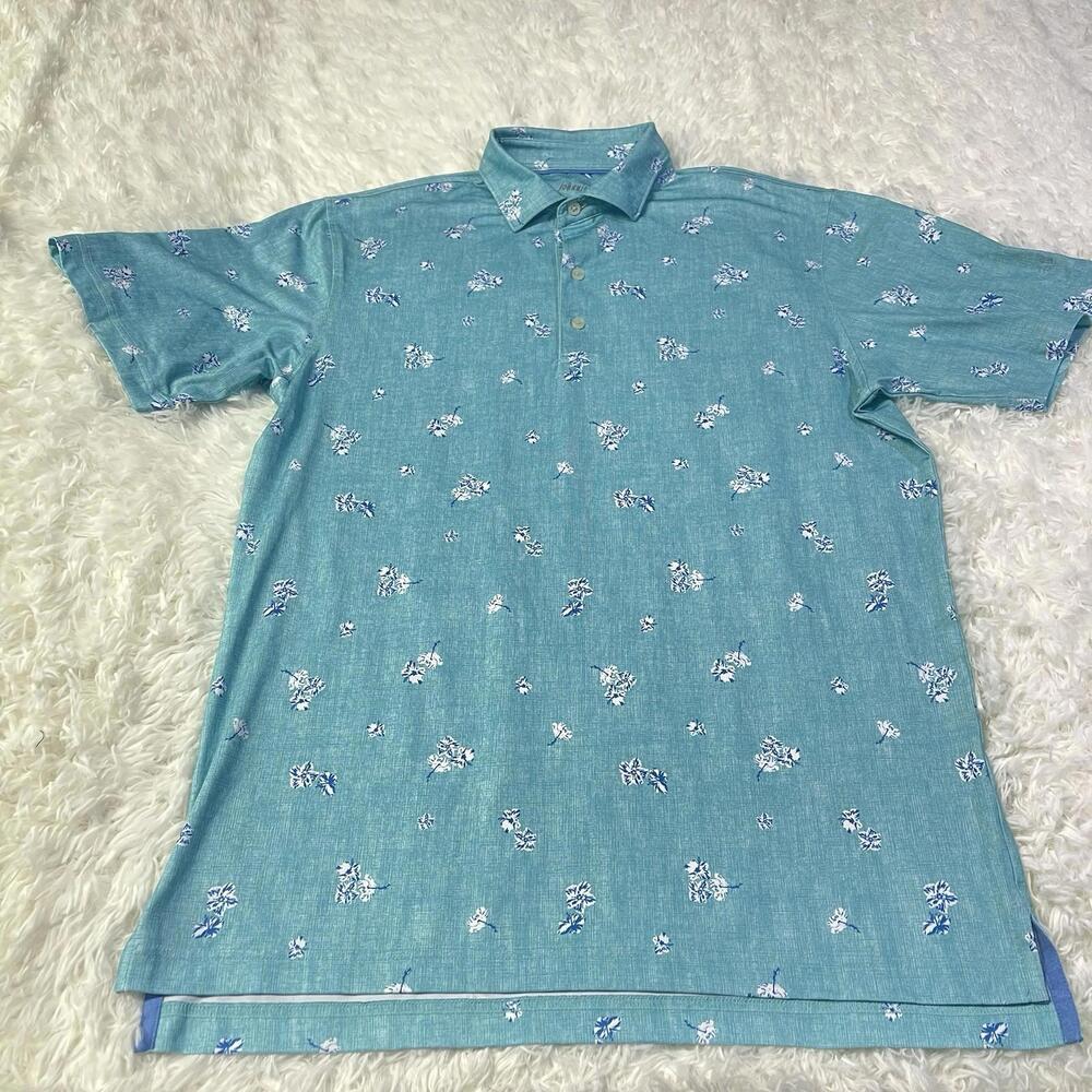 Johnnie-O Men’s Size M Jenkins Golf Polo Teal Blue Floral Performance Watercolor
